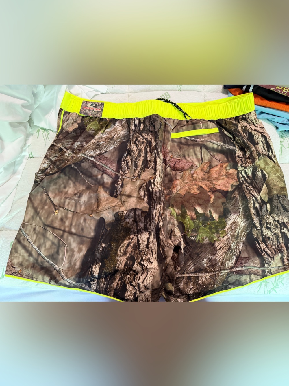 Camo Board Shorts with Neon Yellow Accents by Camo
